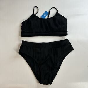 Cupshe Bikini Swimsuit Womens Large Ribbed Black Minimalist